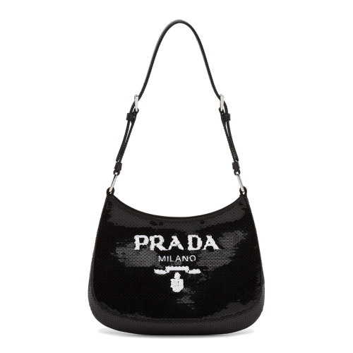 PRADA/普拉达 Cleo系列 女士黑色织物材质附可调式皮革饰带金属配件正面刺绣徽标手提斜跨单肩包1BC169_2DWY_F0967_V_HPO