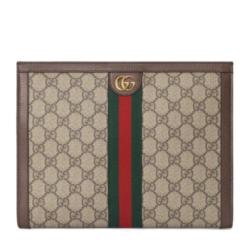 GUCCI/古驰 经典Ophidia系列 老花拼接棕色皮革红绿织带手拿包 62554996IWG8745