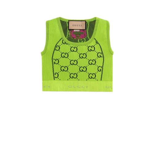  GUCCI古驰 22年秋冬 女士 GG针织提花无袖上衣 693286 XJEFY 7401