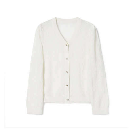 GeleiStory/GeleiStory  春夏新款气质轻奢蕾丝感提花镂空舒适柔软上衣针织开衫女  女装＞女针织衫/毛衣＞女士针织衫/毛衣