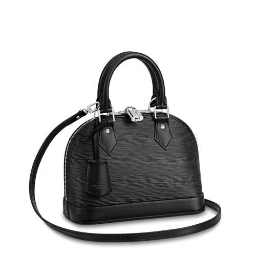 Louis Vuitton/路易威登 经典款ALMA BB系列 女士黑色水波纹牛皮革银扣银锁配可拆卸肩带拉链开合单肩斜挎手提包M40862