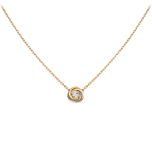 CARTIER/卡地亚 TRINITY系列 18K金白金玫瑰金黄金三环三色嵌独钻项链 B7224900