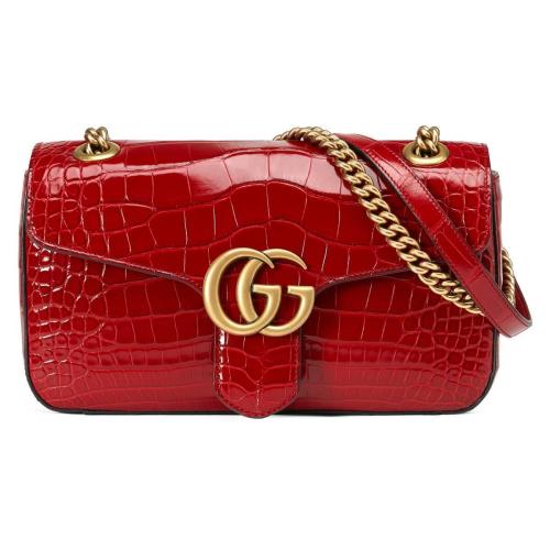  GUCCI古驰 22年秋冬 女士 GG Marmont系列鳄鱼皮小号肩背包 443497 EV40T 6638