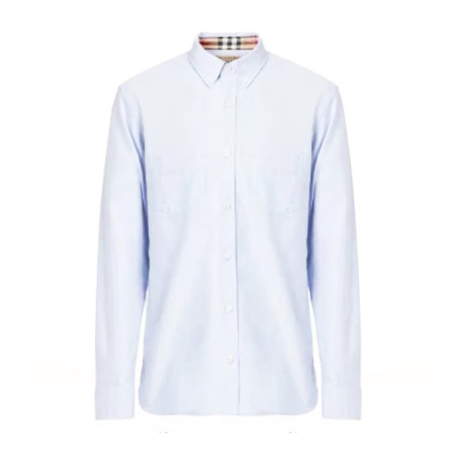 纯棉浅蓝色休闲男士长袖衬衫 BURBERRY/博柏利 巴宝莉 男装 男士衬衫 衬衣 瑕疵特卖