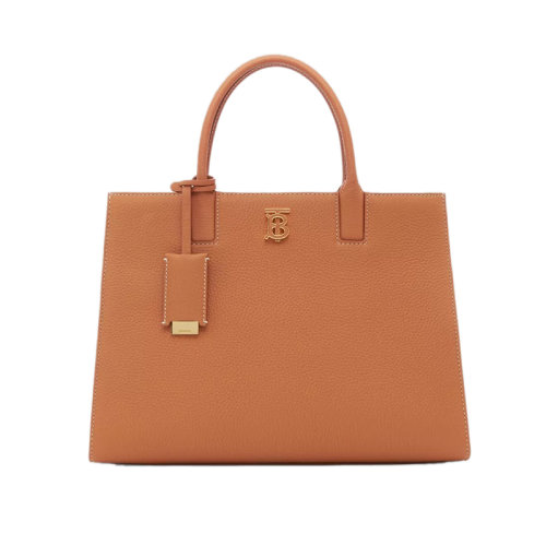 BURBERRY/博柏利 22新款 Frances系列 女士迷你暖赤褐棕色鞣制粒纹皮革单肩手提托特包80609761