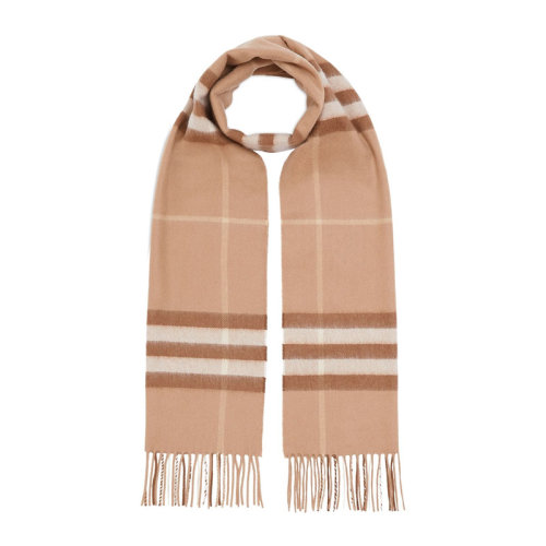 BURBERRY/博柏利【20春夏新款】女士驼色经典格纹TB秀标羊绒围巾围脖8016399