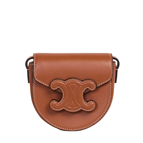 CELINE/赛琳 22新款BESACE CUIR TRIOMPHE系列 女士迷你黄褐色光滑牛皮革单肩斜挎包10J303DPQ.04LU