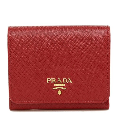 PRADA/普拉达 女士牛皮压纹LOGO折叠按扣零钱包短款钱夹卡包 多色可选