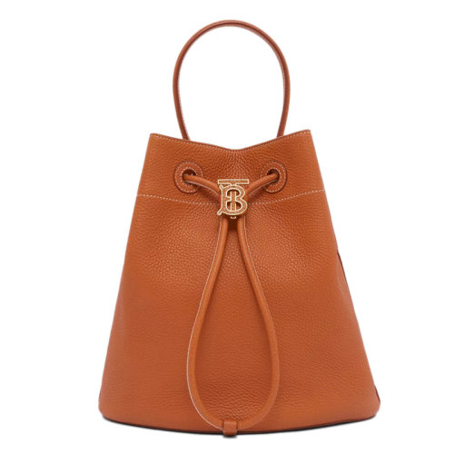 BURBERRY/博柏利 22新款 女士小号赤褐色粒面皮革调节束带开合拆卸调节肩带抽绳单肩斜挎水桶包80556921