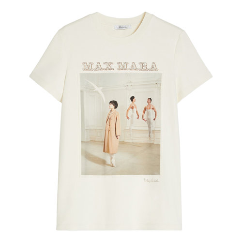 MaxMara/麦丝玛拉  BALLO系列 女士米色圆领短袖纯棉针织T恤1946121906005