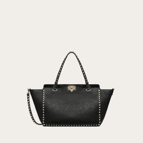  VALENTINO华伦天奴 22年春夏 女士 手提包 SAC ROCKSTUD FORMAT MOYEN EN CUIR DE VEAU GRA 预定商品1-3周发货