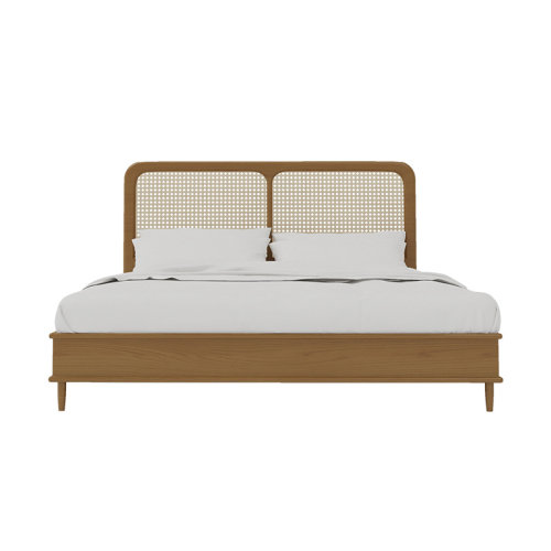 GeleiStory/GeleiStory  简约现代实木双人床家用北欧藤编1.5米单人床民宿实木1.8米藤床