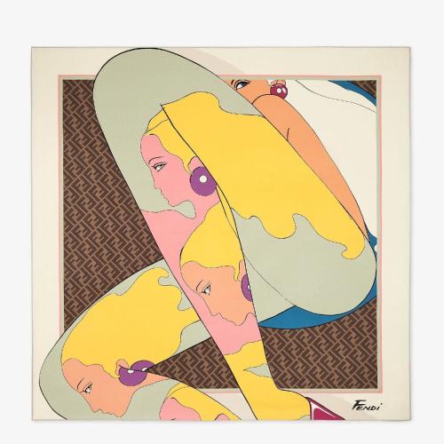  FENDI芬迪 22年秋冬 女士 围巾 拼色桑蚕丝围巾 FXT091AJWMF1HTU