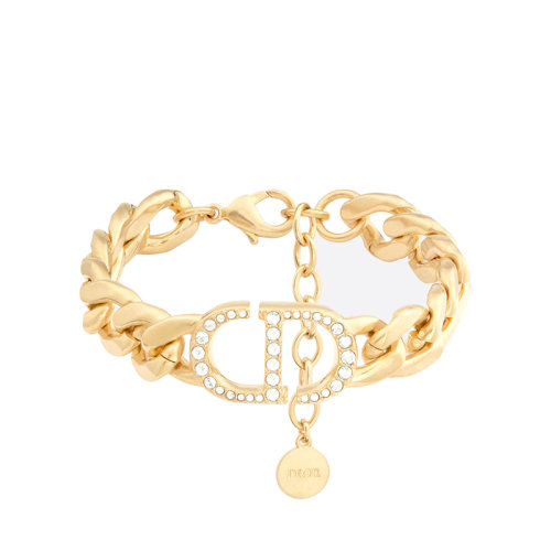 DIOR/迪奥 22新款30 MONTAIGNE系列 女士金色饰面金属“CD”标志银色调仿水晶装饰手链B1630MTGCY_D03S