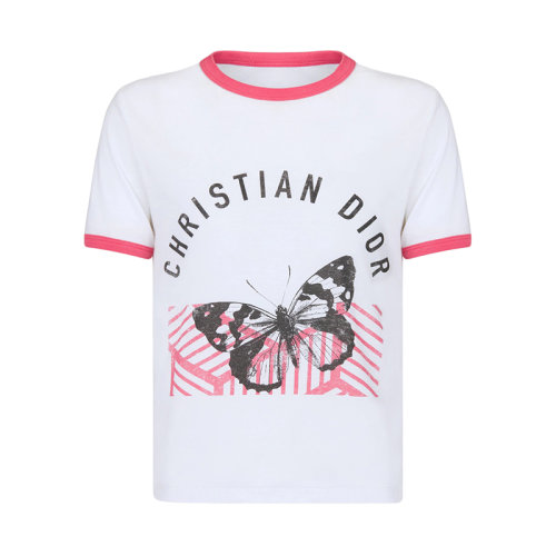 DIOR/迪奥 22年春夏新款 女士白色/荧光粉色纯棉D-Jungle Pop图案短袖T恤223T18A4499_X4804
