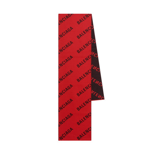 Balenciaga/巴黎世家新款 Allover Logo系列 女士红色和黑色拉丝羊毛大围巾673133420B80646