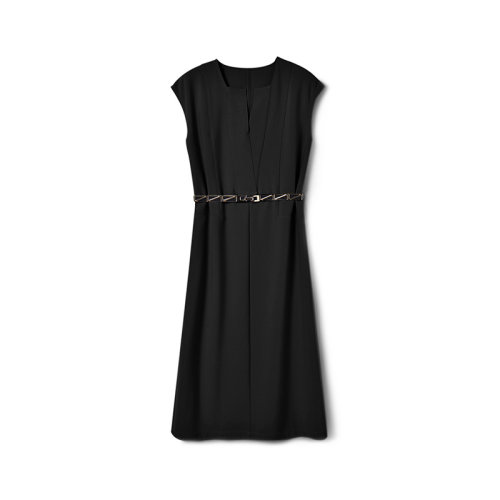 GeleiStory/GeleiStory 夏季新款法式直筒小落肩金属腰带气质轻熟中长款连衣裙 女装>女士裙装>女士连衣裙