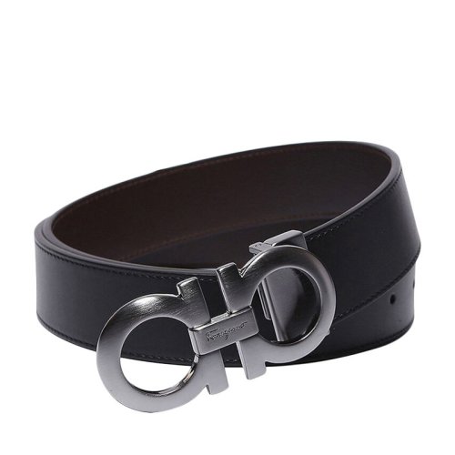 Salvatore Ferragamo/菲拉格慕 男士黑色牛皮经典板扣式商务休闲皮带腰带