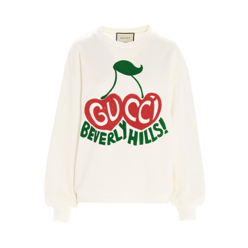  GUCCI/古驰 女装 樱桃图案 品牌字母LOGO 女士白色棉质长袖圆领秋冬卫衣 631695XJCRT9095