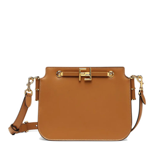 FENDI/芬迪  TOUCH系列 女士棕色小牛皮金色FF扣单肩斜挎包8BT349AHK2F0NYJ