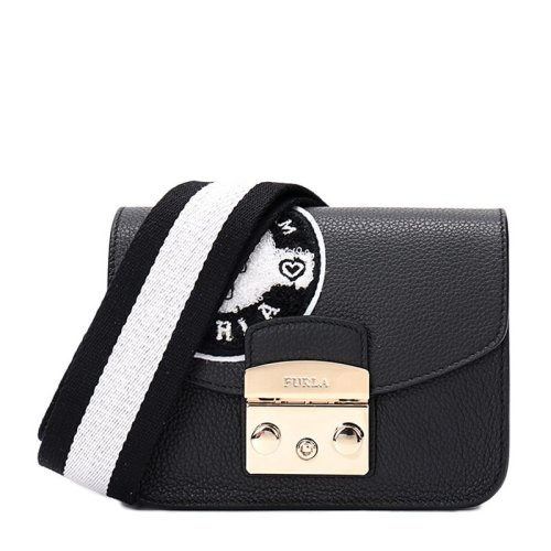 FURLA/芙拉 女士黑色牛皮时尚经典单肩包斜挎包印花小方包女包 904040