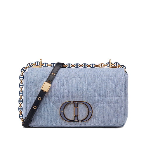 DIOR/迪奥 22春夏新款CARO系列 女士中号蓝色牛仔超大藤格纹CD扣链条单肩斜挎包M9242WTJF_M928