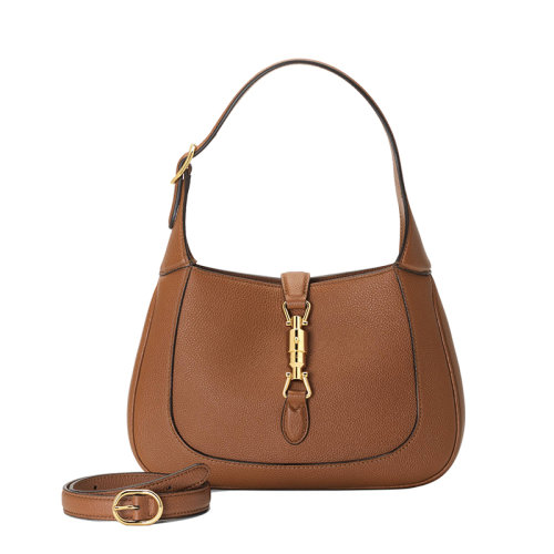 GUCCI/古驰 22春夏新款Jackie 1961系列 女士小号原棕色皮革金扣单肩斜挎腋下包手提包636709AZB0G2535