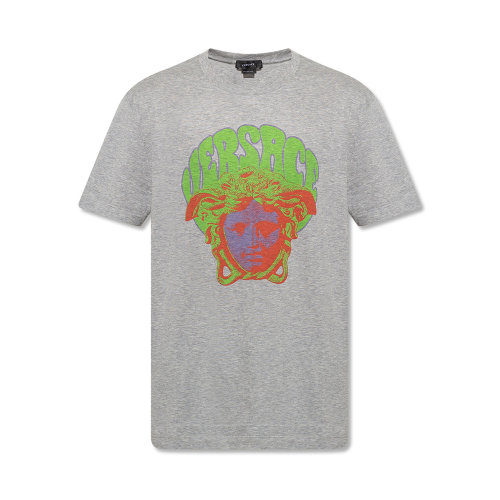 VERSACE/范思哲 男士灰色棉质彩色徽标装饰圆领短袖上衣T恤 1003916-1A02788-1E090