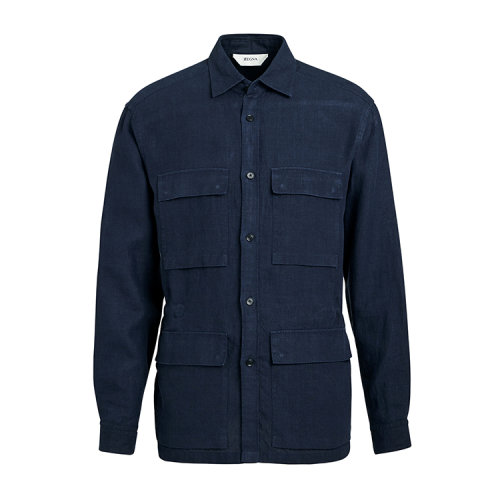 Z Zegna杰尼亚 深蓝色 男士亚麻衬衫外套 VU160-ZCOS1-B08