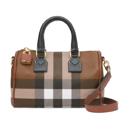  BURBERRY 22年秋冬 女士 迷你格纹拼皮革保龄球包 80534961