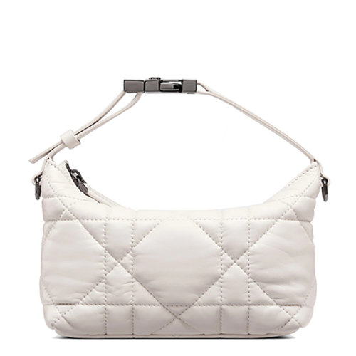 DIOR/迪奥 22春夏新款DIORTRAVEL NOMAD系列 女士小号白色超大藤格纹牛皮革带有CD军用风格的钌饰面金属搭扣拉链开合手提手拿包S5553BMIG_M030