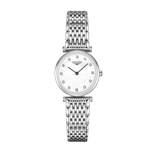 LONGINES/浪琴 嘉岚系列 石英表镶钻钢链白珍珠贝母表盘女表24毫米L4.209.4.87.6