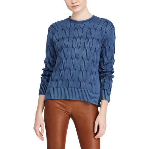 Polo Ralph Lauren/拉夫劳伦马球 女士秋冬交织花纹全棉圆领短款长袖毛衣 394643