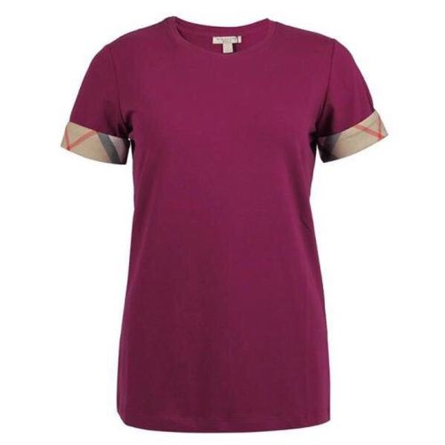 BURBERRY/博柏利 弹力棉格纹袖口半袖女士短袖T恤 3968495MA-P (批次不同新旧版标签除机发放)