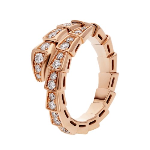 BVLGARI/宝格丽 Serpenti Viper系列 经典款18K金玫瑰金满钻 单圈蛇形戒指  355974