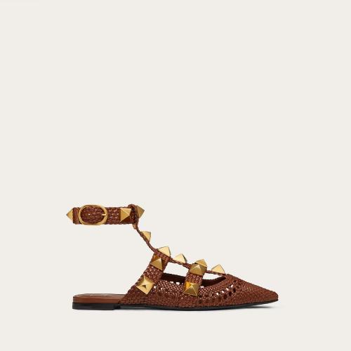  VALENTINO华伦天奴 22年秋冬 女士 平底凉鞋 BALLERINES ROMAN STUD EN NAPPA TRESSé XW2S0BY