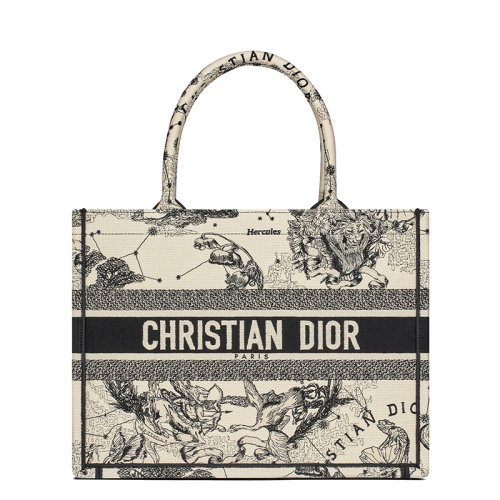 DIOR/迪奥   BOOK系列 女士小号奶白色Zodiac图案刺绣织物单肩手提托特包M1296ZRHZ_M941