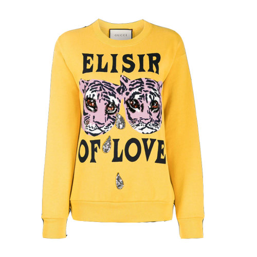 GUCCI/古驰 女装 虎头字母印花 女士粉色棉质长袖棉质秋冬卫衣 469250-XJBI5-5901