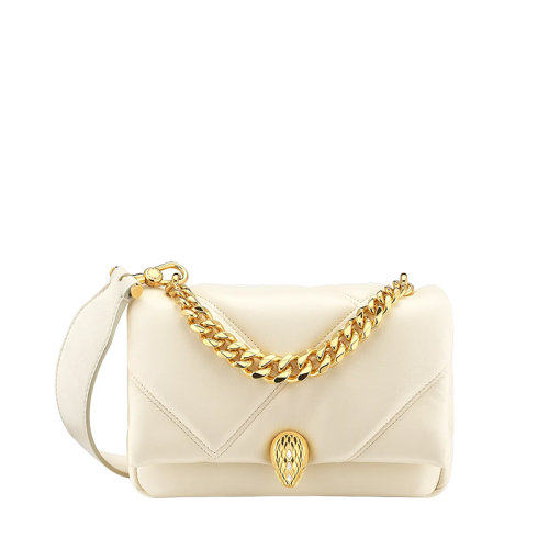 BVLGARI/宝格丽 SERPENTI CABOCHON系列 女士迷你白色绗缝小牛皮蛇头扣单肩斜挎包291086