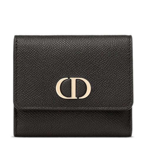 DIOR/迪奥 22春夏新款30 MONTAIGNE系列 女士黑色粒面牛皮革金扣装饰三折钱包S2057OBAE_M900