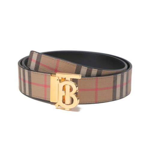 BURBERRY/博柏利 【22秋冬新款】 男款TB专属标识搭扣板扣式双面皮带腰带3.5cm黑色/典藏米色Vintage格纹 80548851
