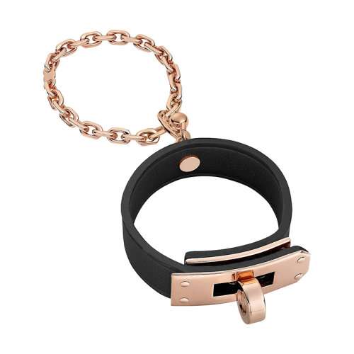 HERMES/爱马仕 女士黑色Kelly玫瑰金扣环挂饰小牛皮手套夹H202039G89