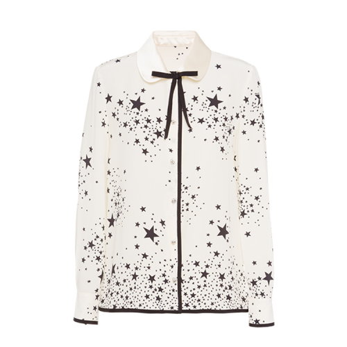 MiuMiu/缪缪 乳白色 女士星星提花蝴蝶结装饰长袖衬衫 MK1418_1V88_F0A72