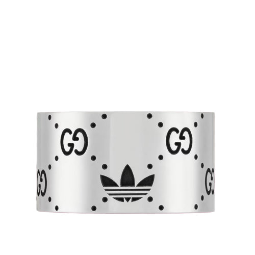 GUCCI/古驰 22新款阿迪达斯联名款 男女同款925纯银互扣式双G三叶草徽标刻花超宽版戒指702768J84000728