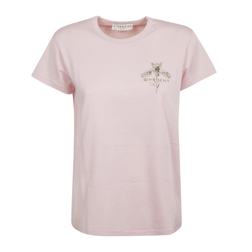 Givenchy/纪梵希 女士粉色棉质经典字母徽标印花装饰圆领短袖上衣T恤 BW707Y3Z3Y-681