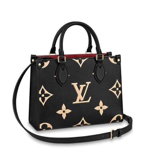 Louis Vuitton/路易威登 经典款ONTHEGO系列 女士小号黑色/米白色双色老花压纹粒面皮革单肩手提托特包M45659