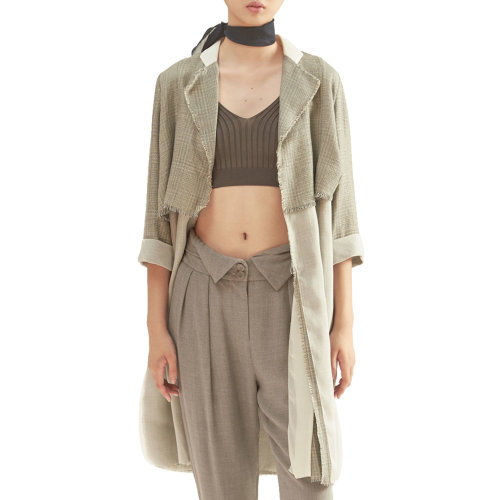 19年秋冬款nisiss/怡夕千鸟格七分袖拼接大衣女士大衣n163ac23