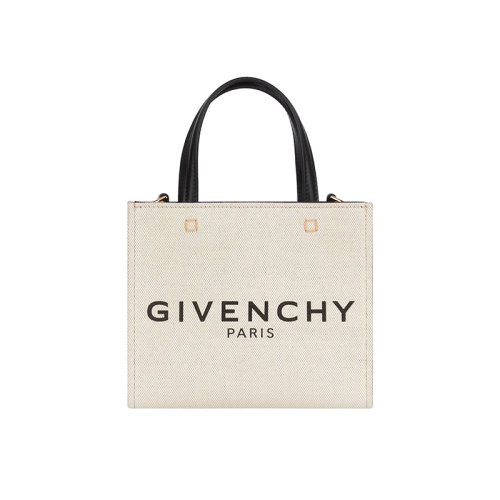Givenchy/纪梵希 22新款 Cabas G系列 女士米色迷你棉麻帆布黑色字母标志提花帆布拆卸宽肩带皮革手柄金色饰面单肩手提包BB50N0B1DR-255