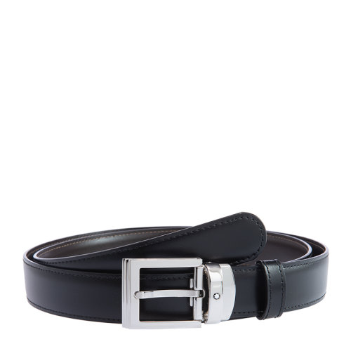 MontBlanc/万宝龙男士黑色牛皮金属矩形针扣型时尚休闲腰带皮带 128142