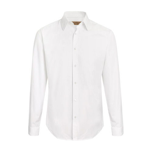 BURBERRY/博柏利 纯棉材质衣摆饰有英伦马术骑士绣标 珍珠母贝纽扣 修身剪裁棉府绸白色男士长袖衬衫 长衬 正装80010621